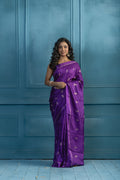 Bright Purple Viscose Georgette Banarasi SareE | Bright purple viscose georgette Banarasi saree for refined festive styling.