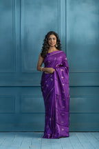 Bright Purple Viscose Georgette Banarasi SareE | Bright purple viscose georgette Banarasi saree for refined festive styling.
