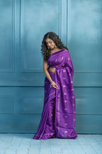 Bright Purple Viscose Georgette Banarasi SareE | Bright purple viscose georgette Banarasi saree for refined festive styling.