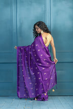 Bright Purple Viscose Georgette Banarasi SareE | Bright purple viscose georgette Banarasi saree for refined festive styling.