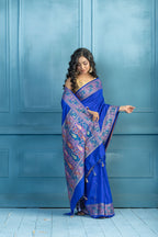 Blue Banarasi Georgette Silk Zari Border Saree | Blue Banarasi georgette silk saree featuring golden zari border and soft drape.