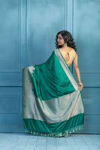 Emerald Green Mashru Katan Silk Ghats Saree