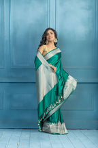 Emerald Green Mashru Katan Silk Ghats Saree