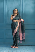 Bottle Green Kanchi Kora Embossed Weave Saree | Elegant bottle green Kanchi kora silk saree with textured embossed weave