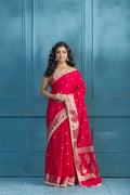 Bright Pink Chinia Silk Lace Banarasi Saree | bright pink Chinia silk Banarasi saree featuring premium lace detailing and festive elegance