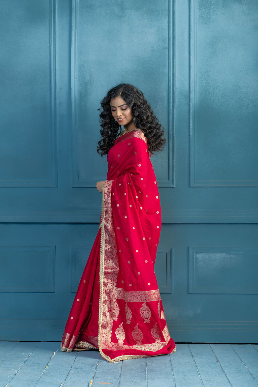 Bright Pink Chinia Silk Lace Banarasi Saree | bright pink Chinia silk Banarasi saree featuring premium lace detailing and festive elegance
