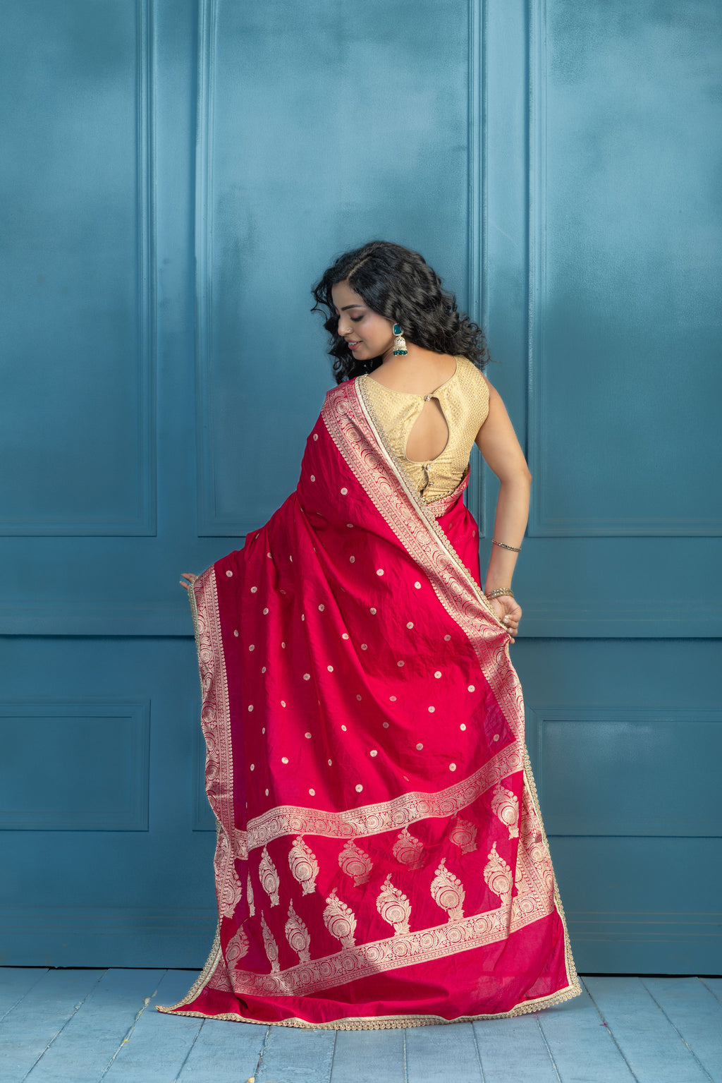 Bright Pink Chinia Silk Lace Banarasi Saree | bright pink Chinia silk Banarasi saree featuring premium lace detailing and festive elegance