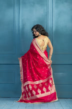 Bright Pink Chinia Silk Lace Banarasi Saree | bright pink Chinia silk Banarasi saree featuring premium lace detailing and festive elegance