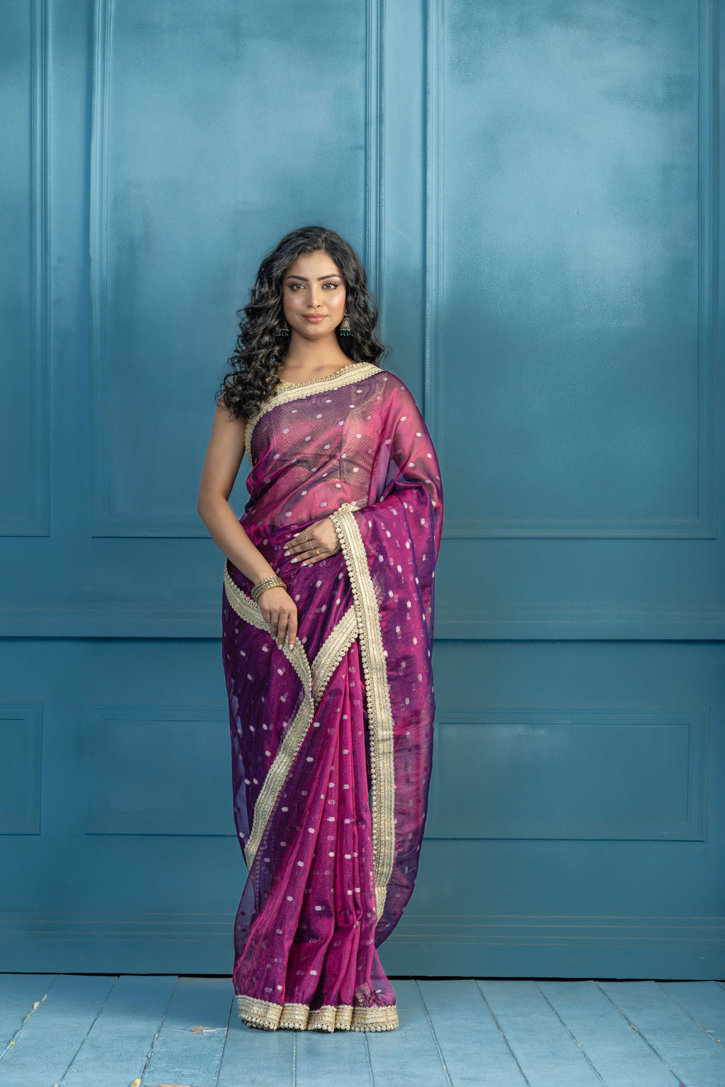 Baigani Tissue Buti Banarasi Saree with Lace | Unique baigani tissue silk Banarasi saree with exclusive lacework and elegant finish