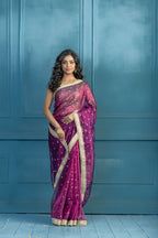Baigani Tissue Buti Banarasi Saree with Lace | Unique baigani tissue silk Banarasi saree with exclusive lacework and elegant finish