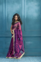 Baigani Tissue Buti Banarasi Saree with Lace | Unique baigani tissue silk Banarasi saree with exclusive lacework and elegant finish