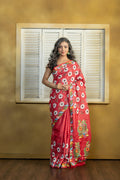 Exclusive Gachi by Gachi Tussar with multi-colour Katha stitch in red base colour designer saree