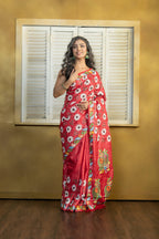 Exclusive Gachi by Gachi Tussar with multi-colour Katha stitch in red base colour designer saree