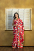 Exclusive Gachi by Gachi Tussar with multi-colour Katha stitch in red base colour designer saree