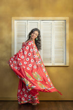 Exclusive Gachi by Gachi Tussar with multi-colour Katha stitch in red base colour designer saree