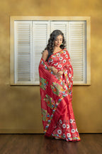 Exclusive Gachi by Gachi Tussar with multi-colour Katha stitch in red base colour designer saree