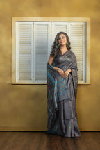 Hand-woven Bengal Tussar all over needle work Buta on black colour base. A elegant vibrant festive drape with timeless craftsmanship.
